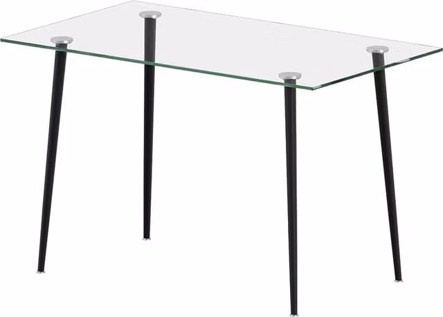 Livingandhome Modern Rectangular Dining Table with Transparent Glass Top and Black Metal Legs