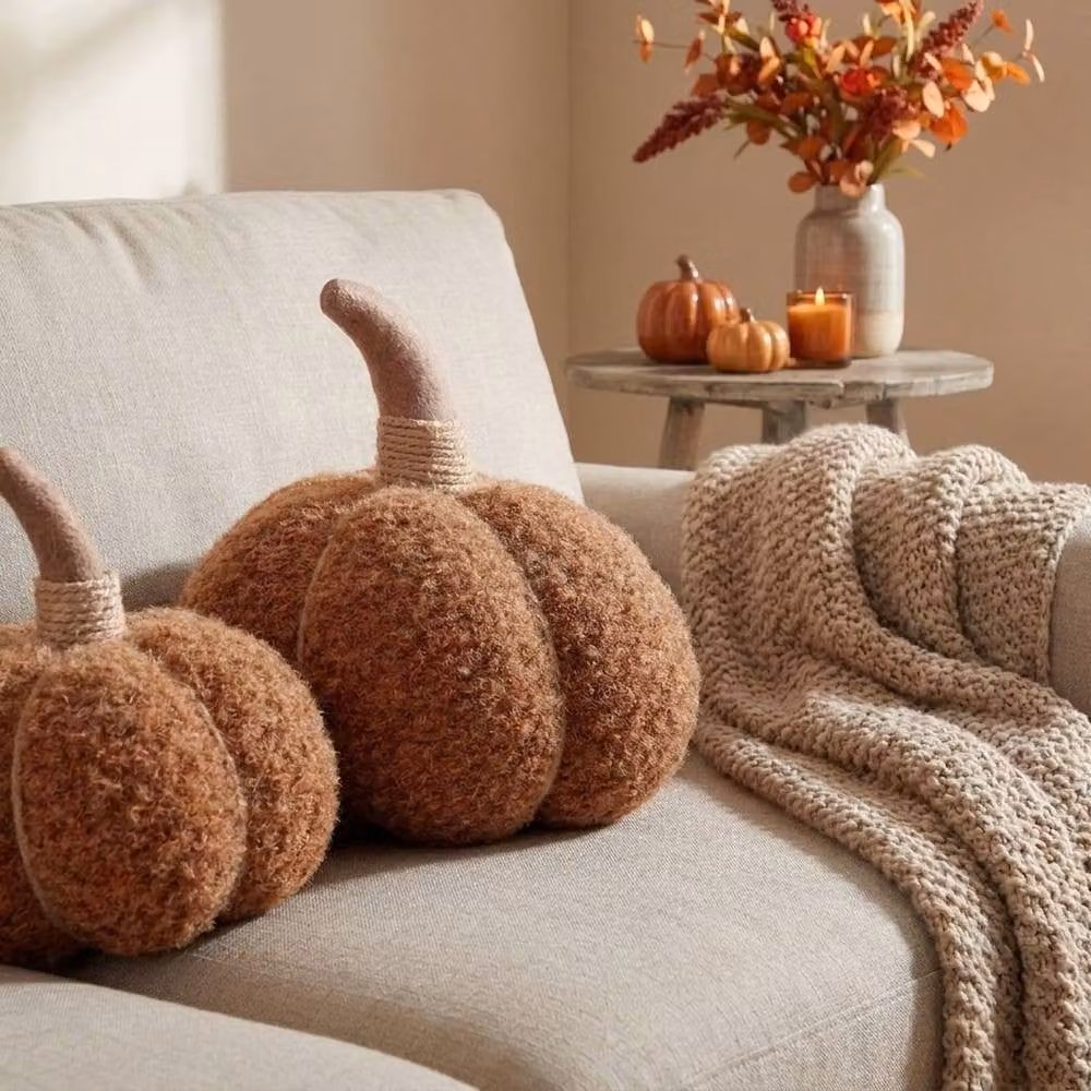 Garden Greatness XL Plush Textured Chestnut Pumpkin Decoration in Brown, W: 18.0 cm, D: 22.0 cm, H: 22.0 cm – 2