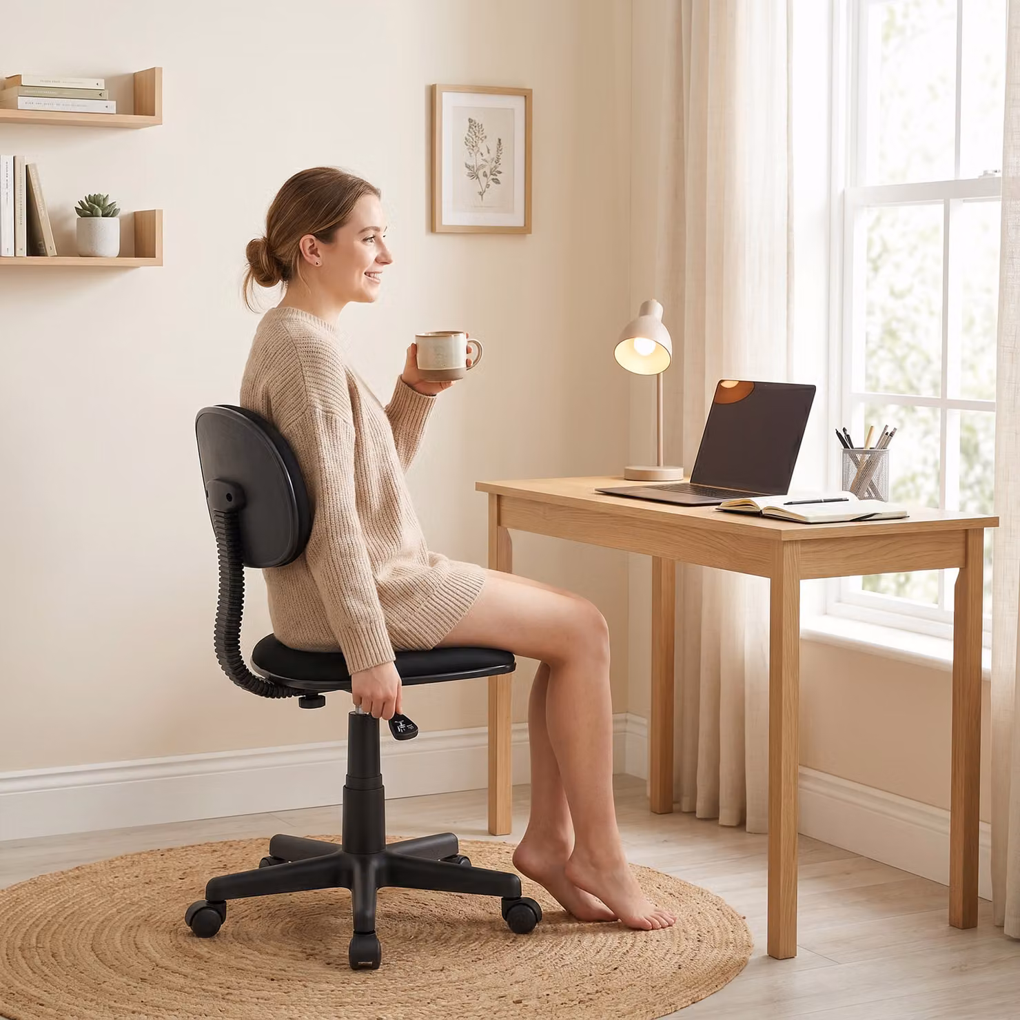 HOMCOM Minimalist Armless Task Chair in Black Fabric with 360 Degree Swivel and Castors – 7