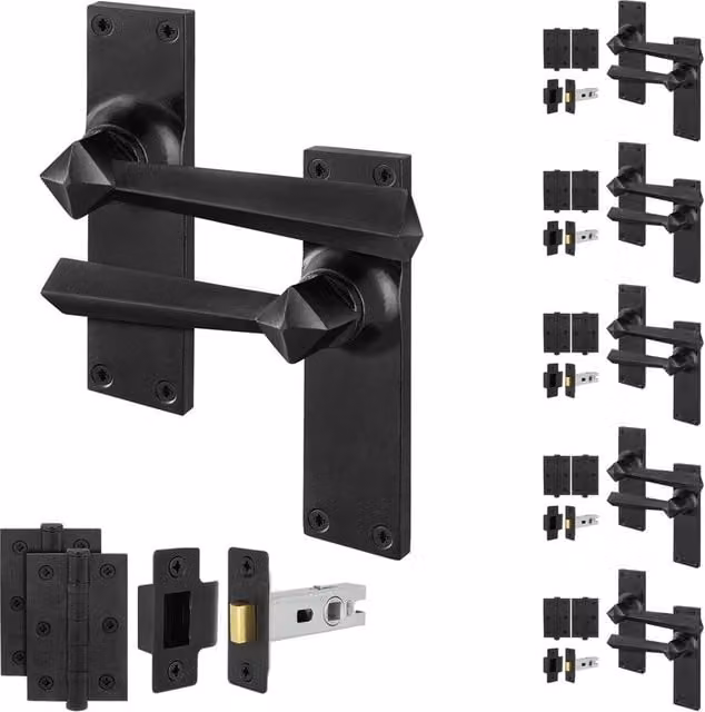 AFIT Black Antique Cast Iron Door Handle and Hinge Set with 64mm Latch