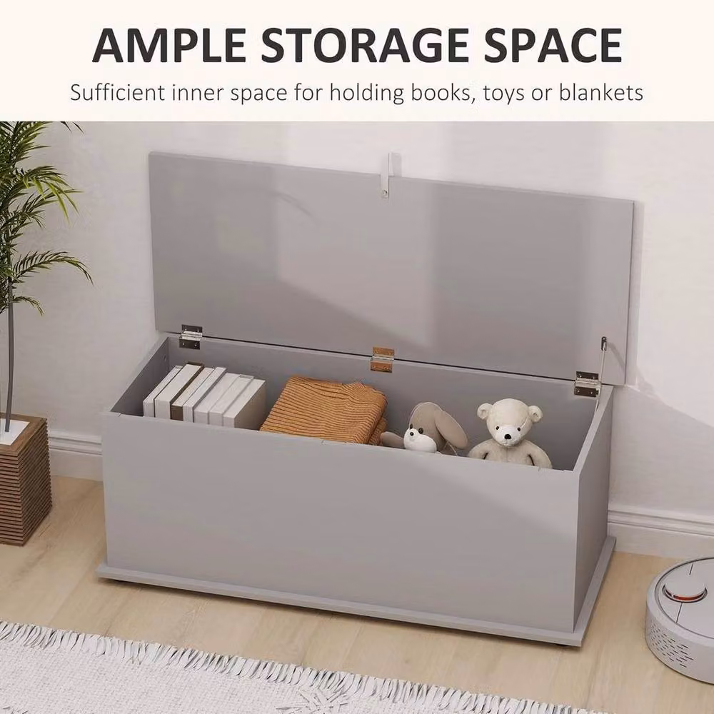 FORGEVIO Grey Wooden Ottoman Storage Box for Blankets – 3
