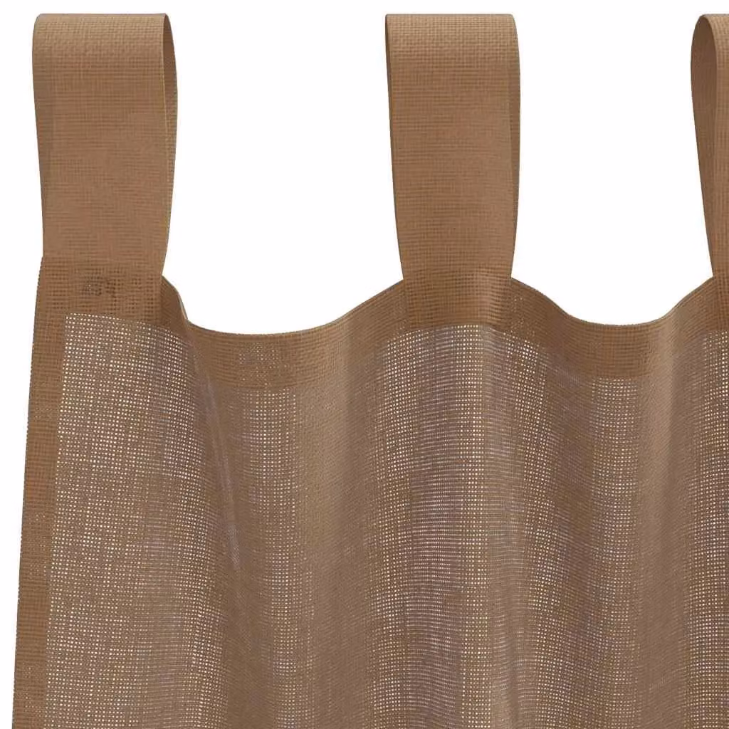 Berkfield Home Transparent Voile Fabric Curtains with Tabs, 2 Pack, Brown, W: 140 cm, H: 140 cm – 4