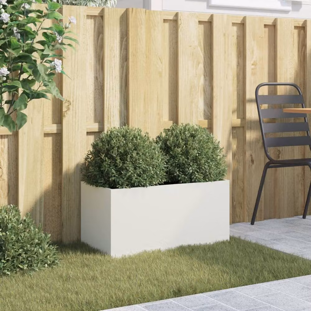 Berkfield Home White Steel Tub Planter W: 62 cm, D: 30 cm, H: 29 cm – 3