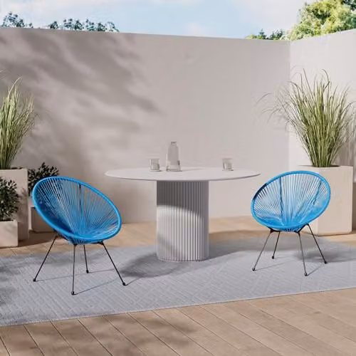 tectake Set of 2 Acapulco Garden Chairs in Blue with Retro String Design and Metal Frame – 2