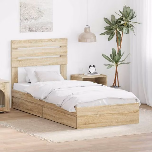 Berkfield Home Sonoma Oak Storage Bed with Drawer, Brown, W: 75 cm, L: 190 cm