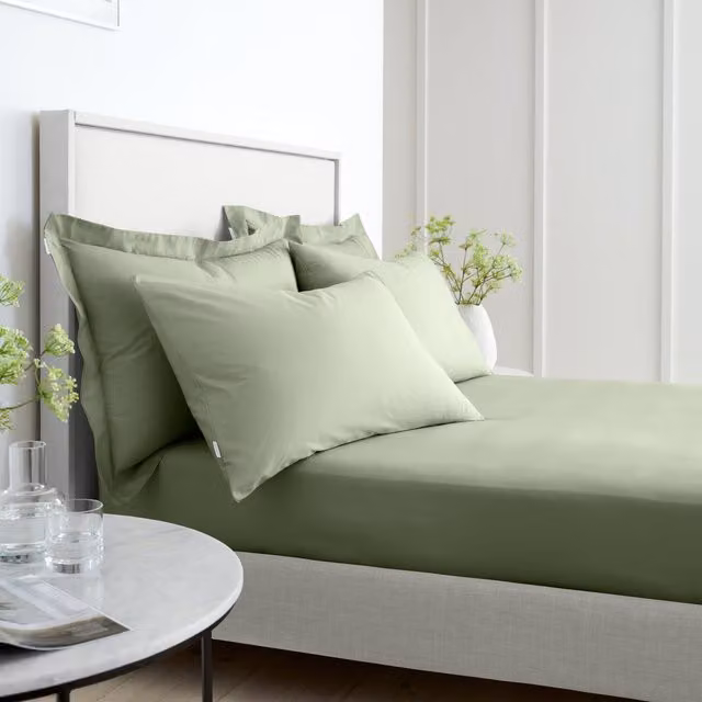 Bianca 200 Thread Count Cotton Percale Single Fitted Sheet Green W/D/H: 90 x 190 x 32 cm
