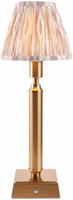 Netlighting Trobridge Rechargeable LED Table Lamp with Multicolour Fabric Ikat Shade and Gold Brass Base