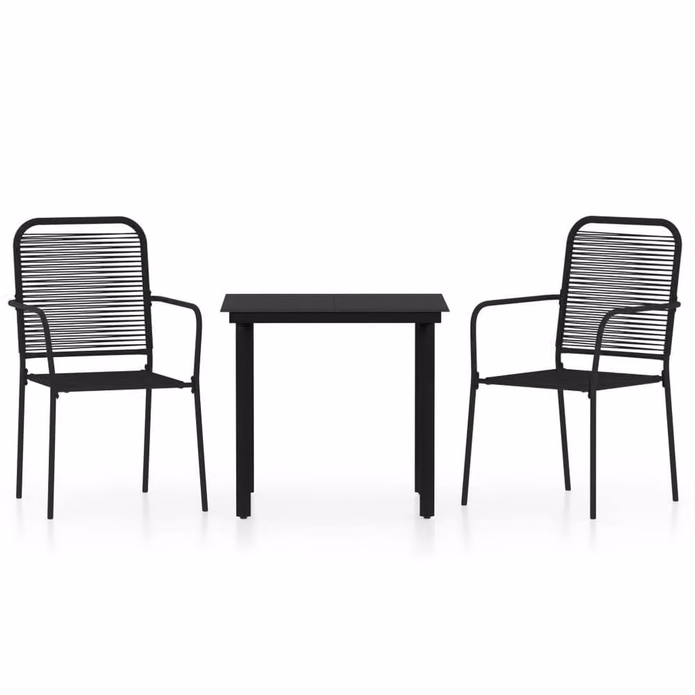 Berkfield Home Elegant 3 Piece Garden Dining Set in Matt Black Powder Coated Steel with Glass Top – 2