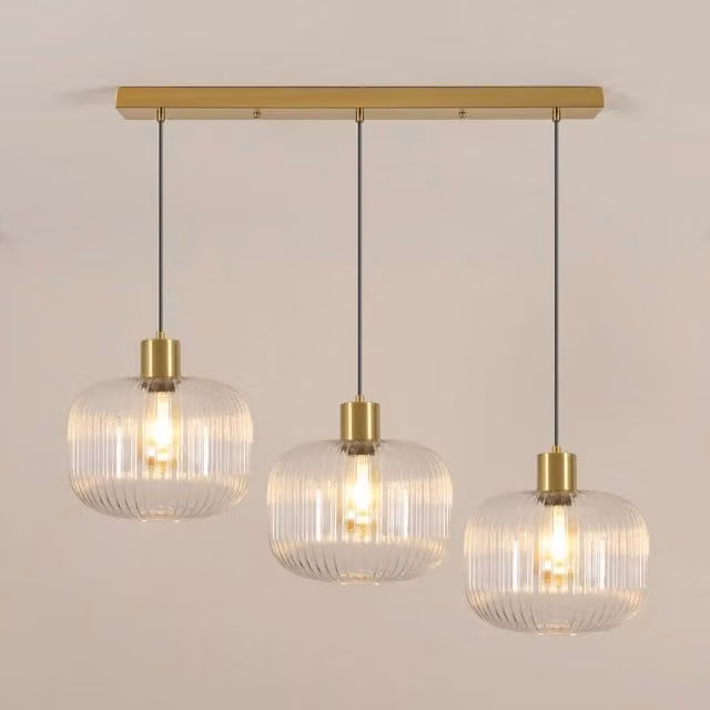 COMELY 3-Light Crystal Pendant Ceiling Light in Gold and Transparent Glass with E27 Base – 1