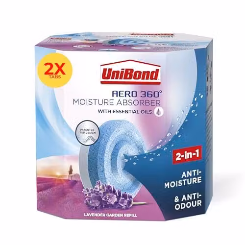 UniBond AERO 360 Moisture Absorber Lavender Garden Refill Tabs, 2 x 450 g