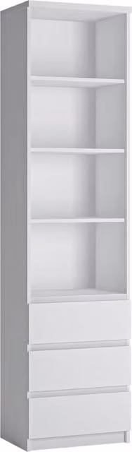 Furniture To Go Fribo Tall Narrow 3 Drawer Bookcase in White – 1