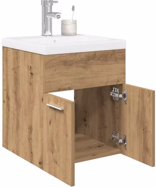 Berkfield Home Artisan Oak Sink Cabinet with Built-in Basin and Faucet in Brown