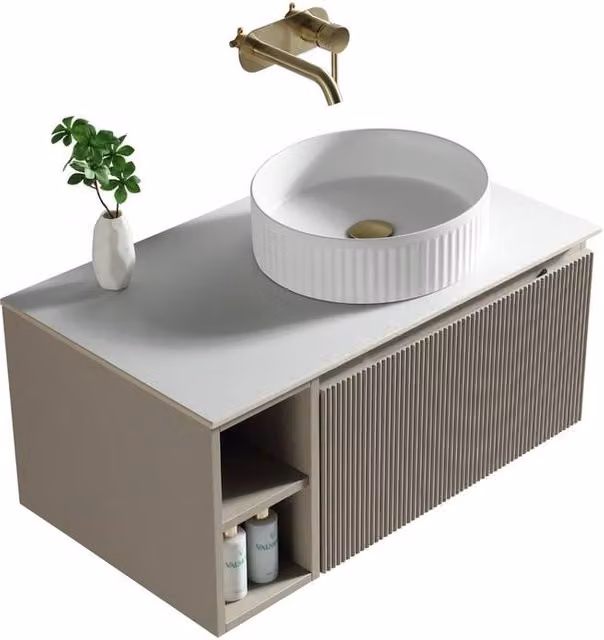 Bathroom Kingdom Flauto Soft Coffee Wall Hung Basin Vanity in Taupe, Width: 80 cm – 1