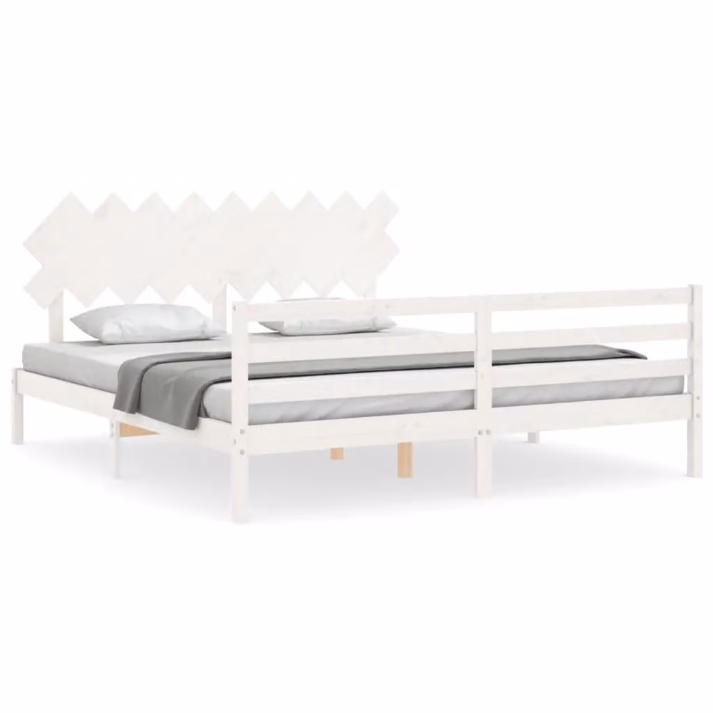 Berkfield Home Super King Size Solid Pine Wood Bed Frame with Headboard in White – 2