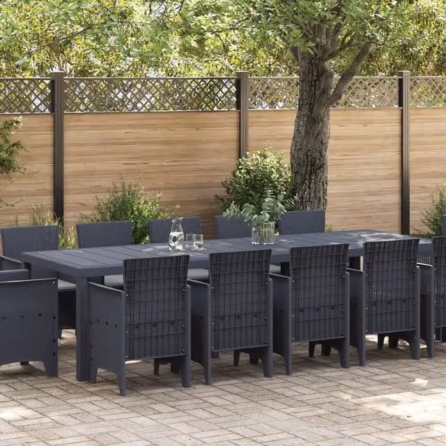 Berkfield Home 13 Piece Anthracite Poly Rattan Garden Dining Set with Cushions – 1