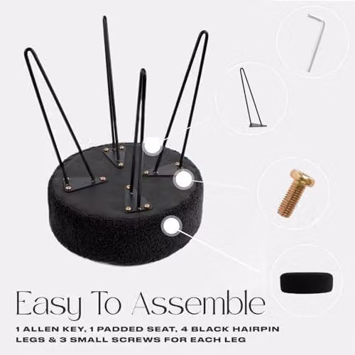 OHS Black Boucle Dressing Table Stool with Metal Hairpin Legs, W/D/H: 37 x 37 x 45 cm – 5