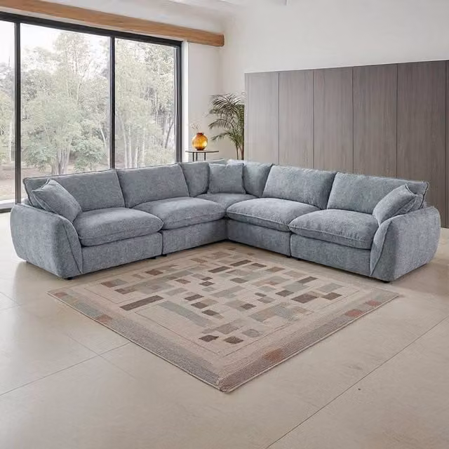 Furnishings For Less UK Berti Grey Fabric Modern L-Shaped 5 Seater Corner Sofa