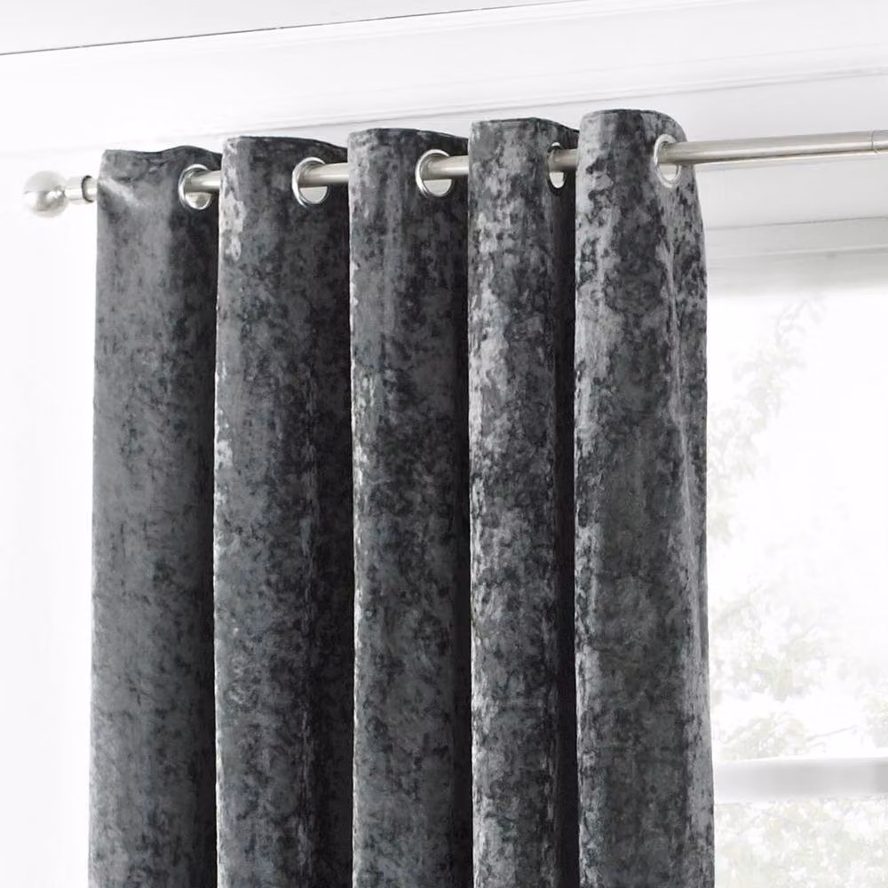 Paoletti Verona Silver Grey Crushed Velvet Eyelet Curtains, W: 117 cm, H: 183 cm – 4