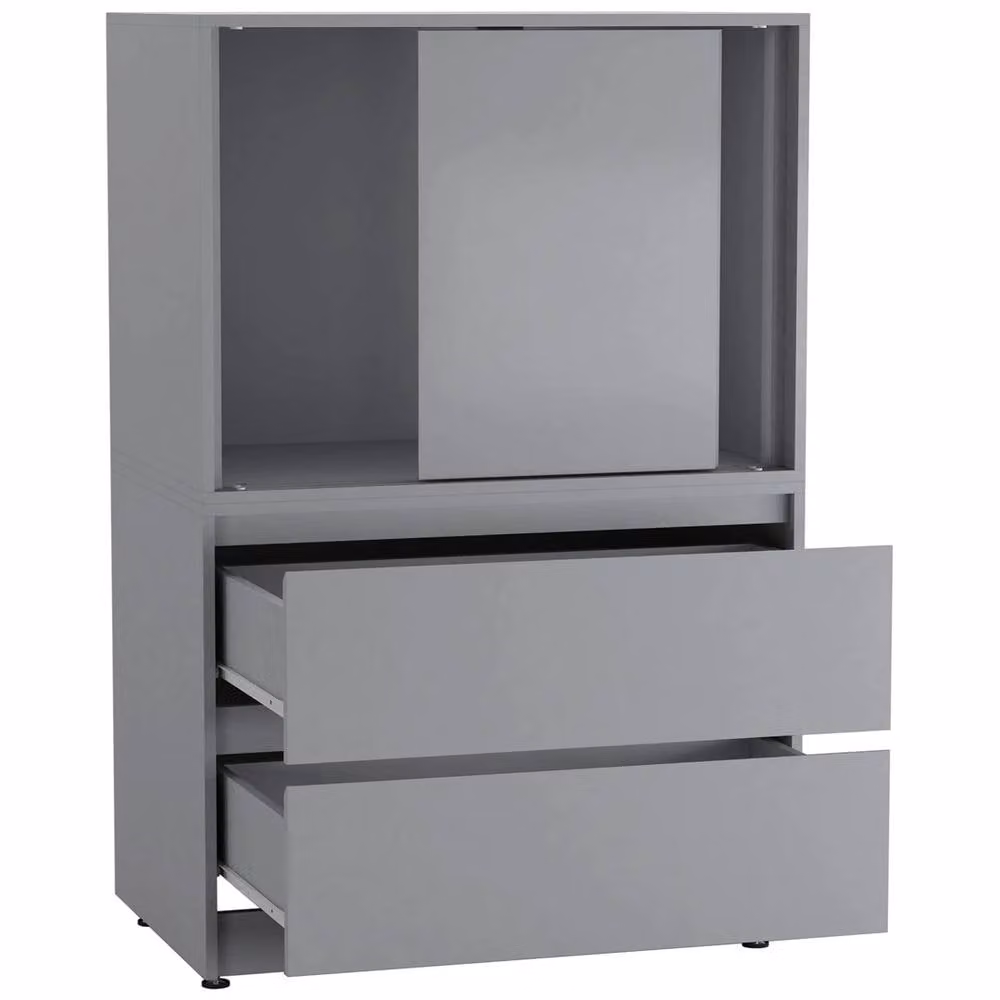 Nordara Grey Modern Matt Sliding Door Side Cabinet with Drawers and Internal Shelves for Home Office, W: 120 cm, H: 80 cm, D: 51.5 cm – 3