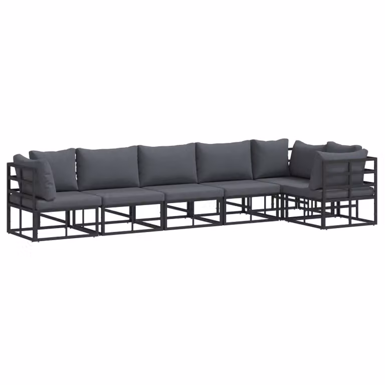 Berkfield Home 6 Piece L-Shape Garden Sofa Set with Cushions and Pillows in Black Powder Coated Aluminium