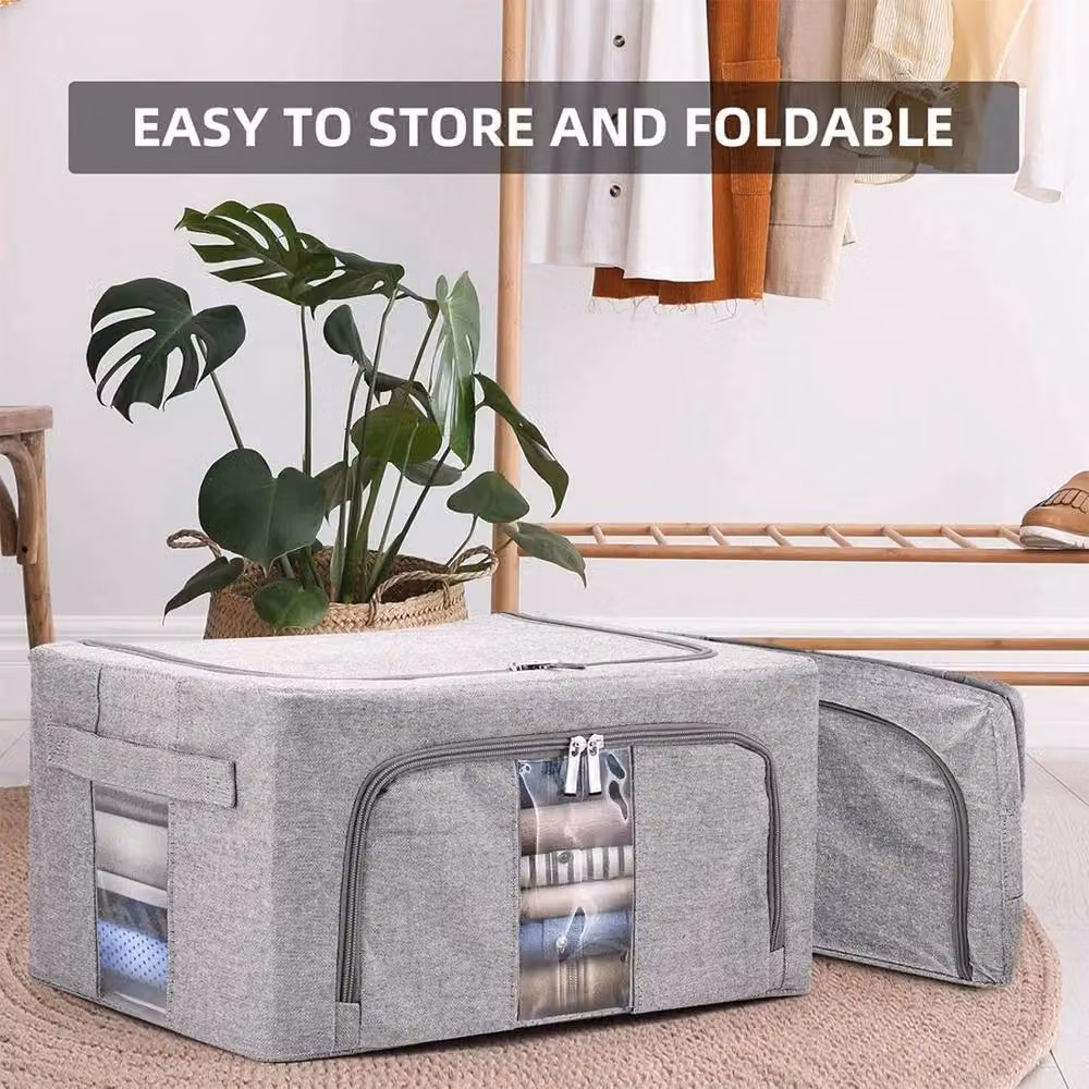 Kelvenix 2-Piece Folding Clothes Organiser Boxes in Grey and Transparent, 100L Capacity – 3