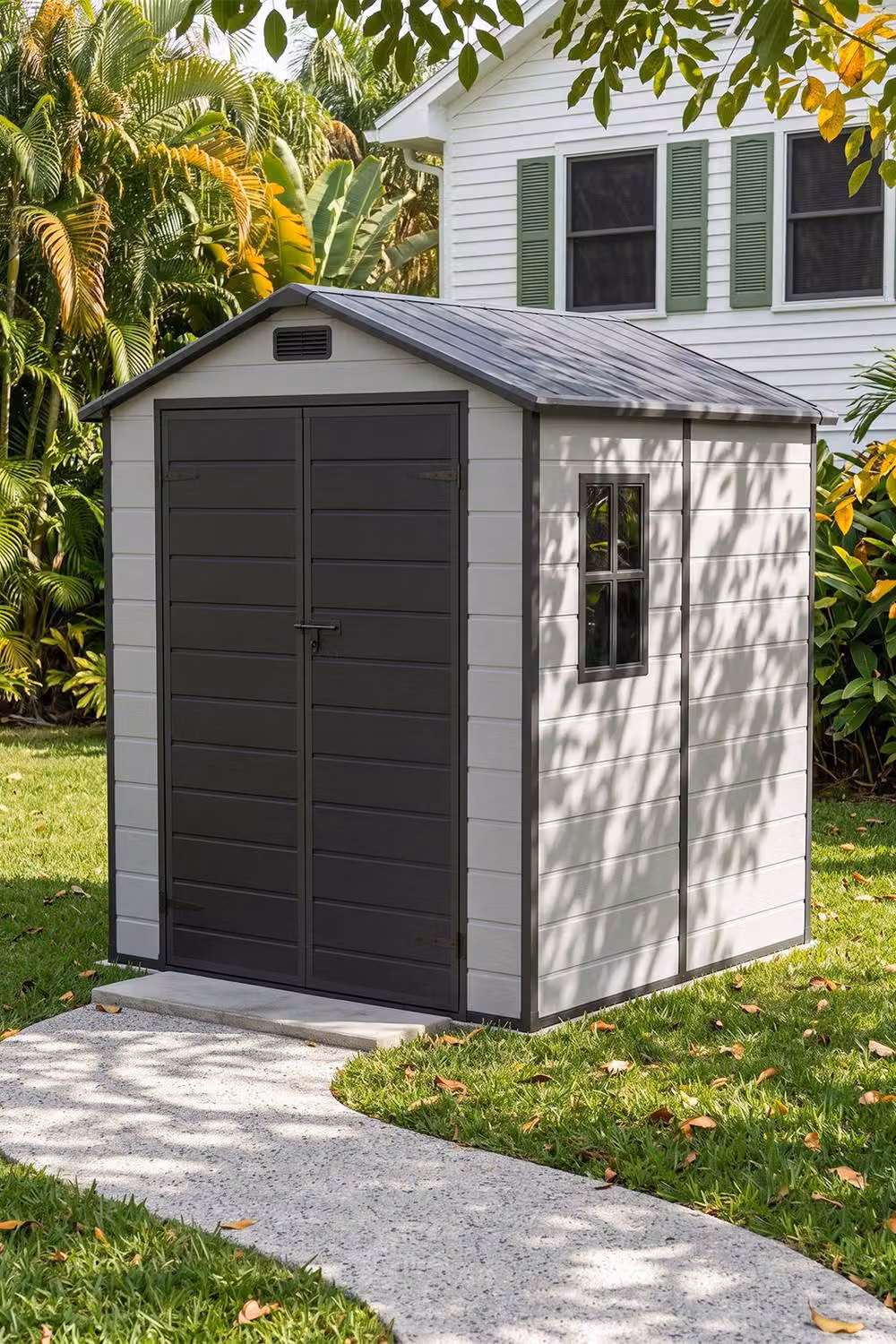 Living and Home Grey Plastic Outdoor Garden Storage Shed with Floor and Window, W/D/H: 182.88 x 182.0 x 219.0 cm – 2