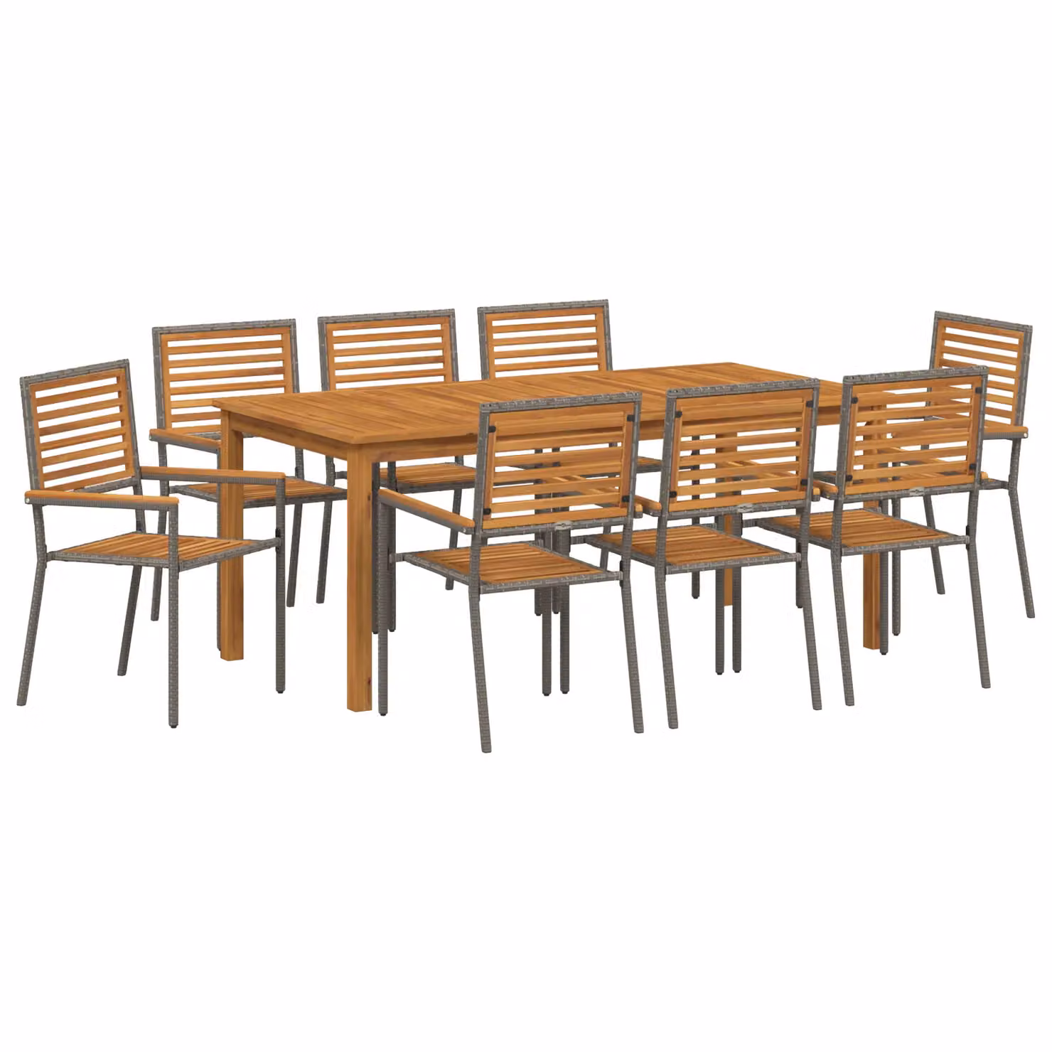 Berkfield Home 9 Piece Grey Poly Rattan and Acacia Wood Garden Dining Set – 2