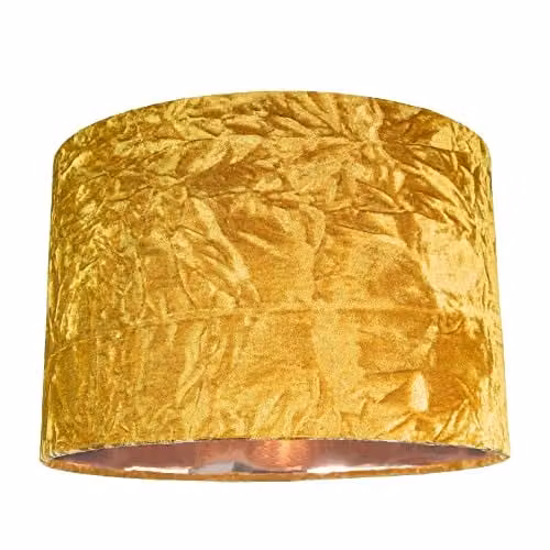 Happy Homewares Modern Yellow Crushed Velvet Cylinder Drum Lampshade with Copper Inner