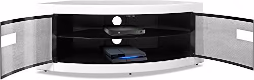 Centurion Supports PANGEA Gloss White Beam-Thru Curved Tru-Corner TV Cabinet for 32-55 inch Screens W/D/H: 118 x 45 x 45 cm – 4