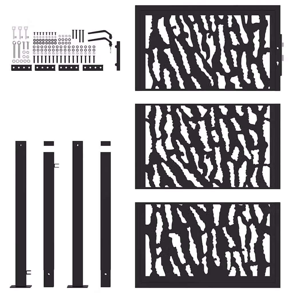Berkfield Black Steel Garden Gate with Trace Design, W: 105 cm, H: 155 cm – 4