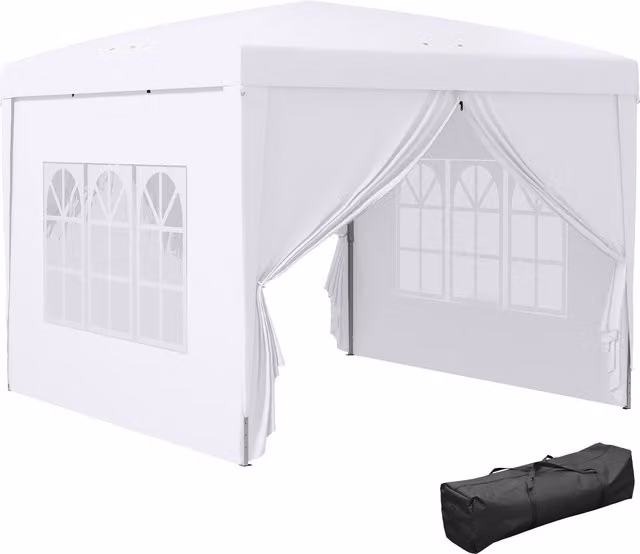 Outsunny White Pop Up Gazebo with Steel Frame and Windows, W/D/H: 295 x 295 x 258 cm