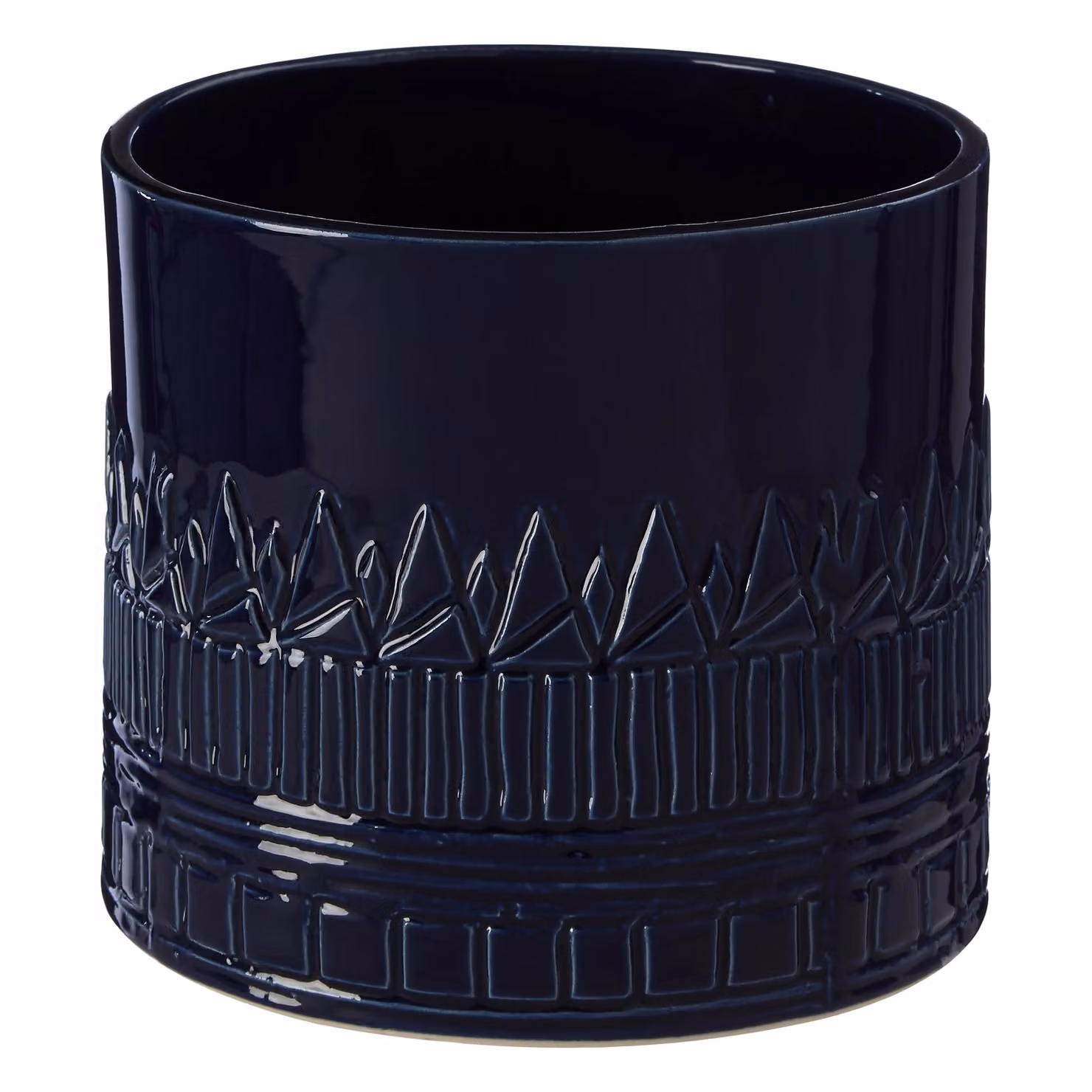 Orsina Small Blue Ceramic Planter with Geometric Embossed Pattern and Boho Tribal Design – 2