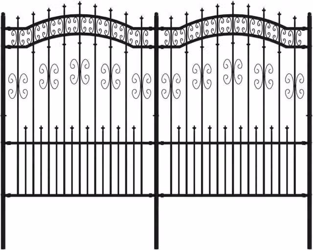 Berkfield Home Spear Top Garden Fence, Black Powder-coated Steel, Height: 190 cm