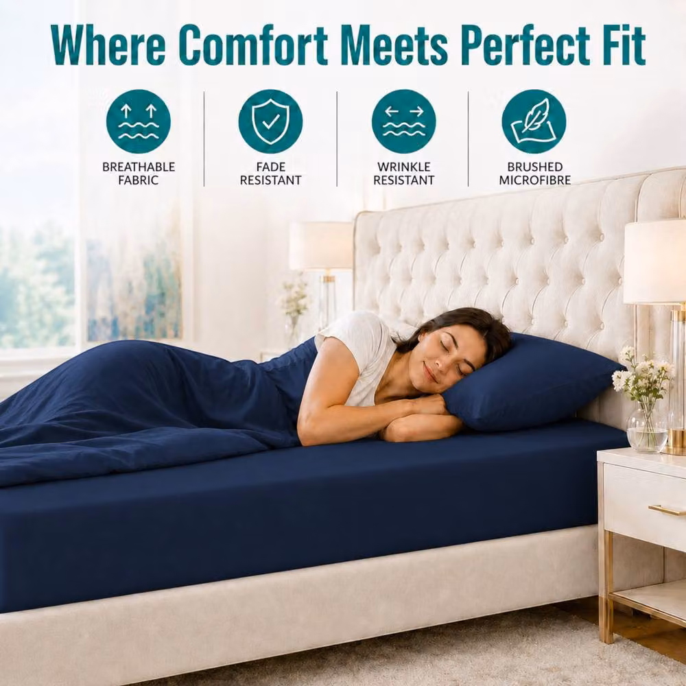 Grace Premium Microfibre Extra Deep Pocket Fitted Sheet in Navy Blue, Super King 200 x 200 cm, Depth: 40 cm – 4