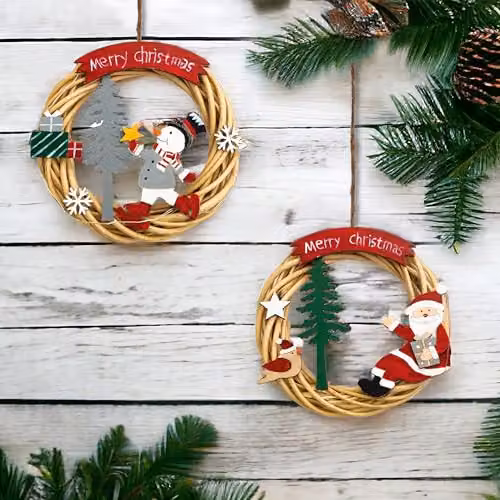 St Helens Home & Garden Battery Powered Multicolour Wicker Christmas Wreath with Snowman Design – 3