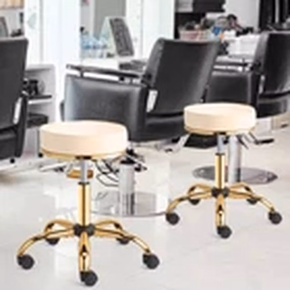 EONLION Adjustable 360 Degree Swivel Salon Stool with Gold Base in Beige – 2