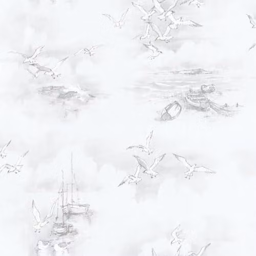 Galerie Global Fusion Blue Grey Boats and Seagulls Maritime Wallpaper – 1