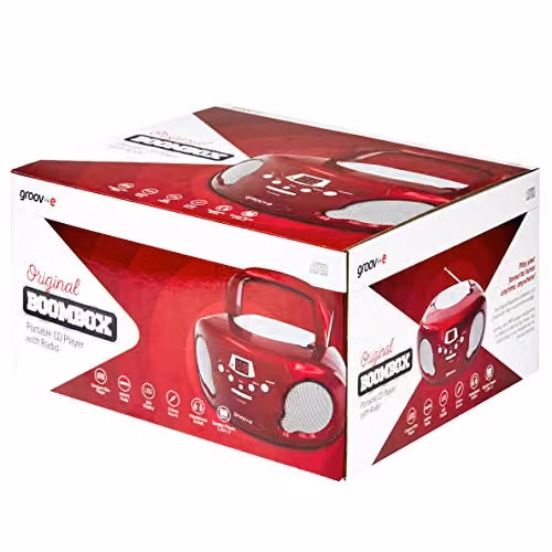 Groov-e Original Boombox Portable CD Player with Bluetooth and Radio, Red – 3