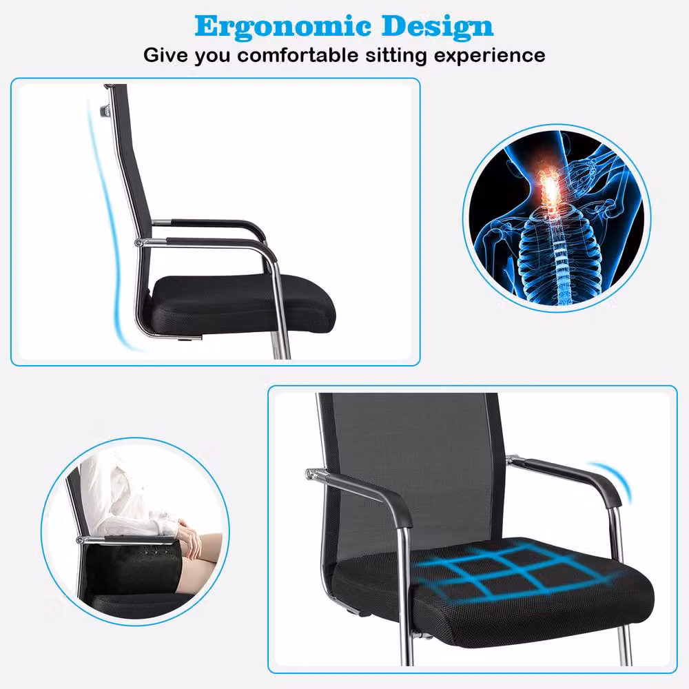 Gymax Set of 2 Black Fabric Meeting Room Conference and Office Guest Chairs – 7