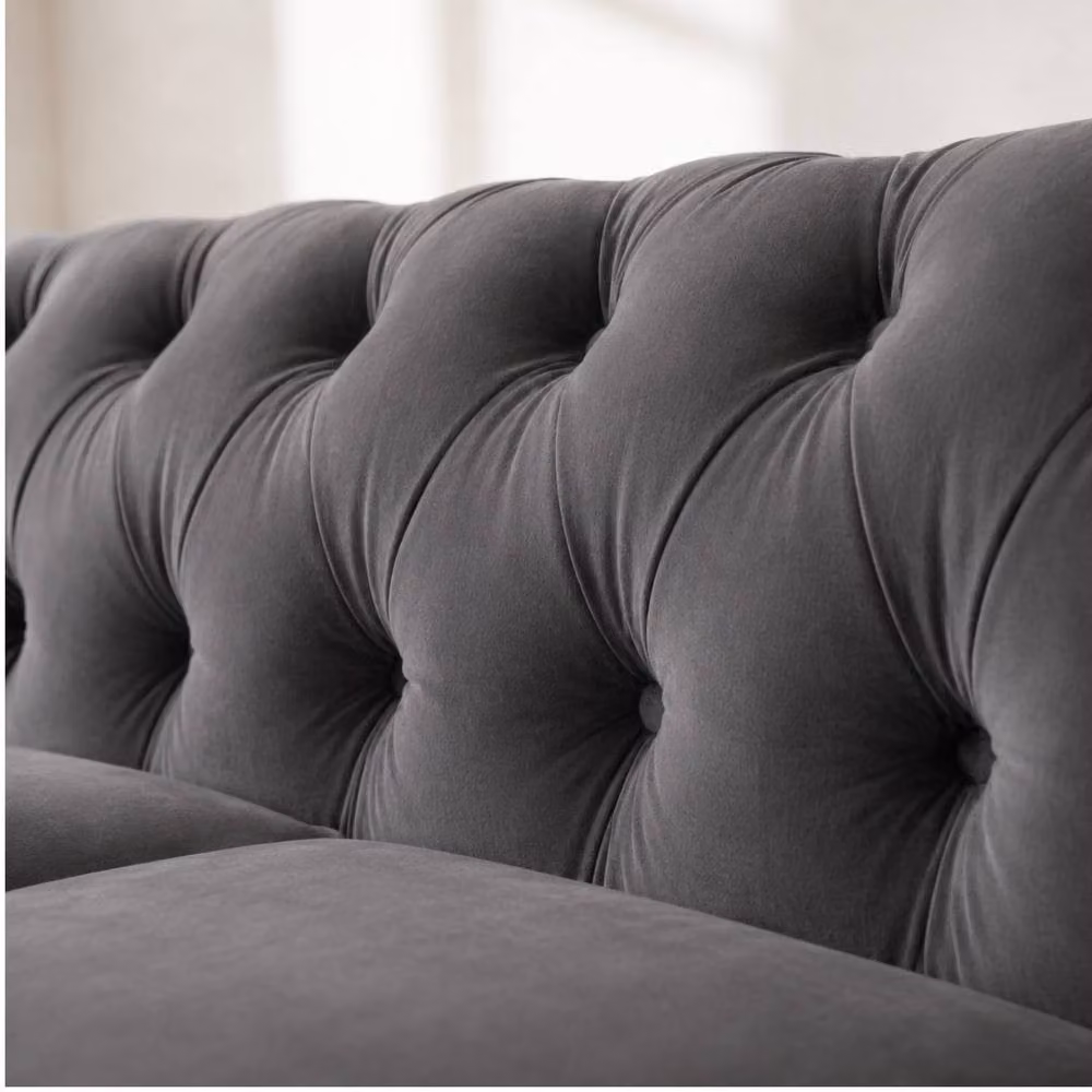 Sofaya Hampton 4 Seater L Shape Chesterfield Sofa in Grey Velvet with Right Hand Chaise – 3