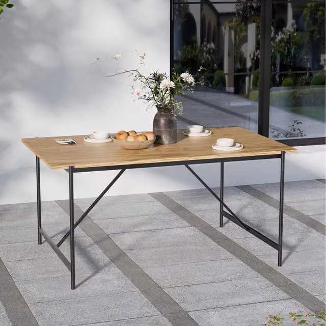Livingandhome Minimalist Black Rectangular Composite Dining Table