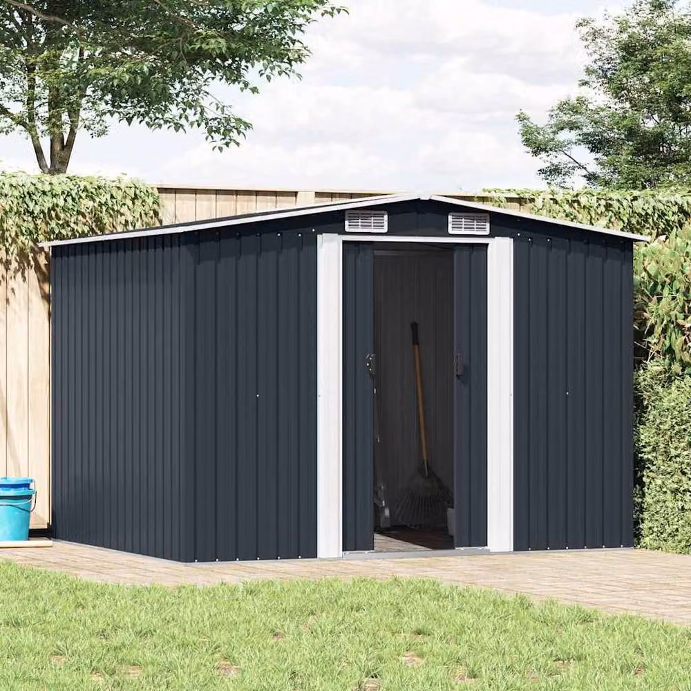 Berkfield Home Garden Storage Shed in Anthracite Galvanised Steel, W: 257 cm, D: 205 cm, H: 178 cm – 3