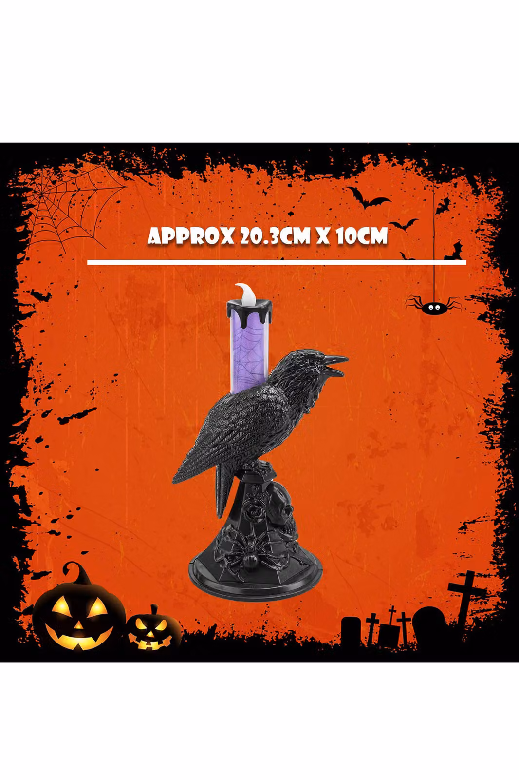 VFM e-Store Flameless Halloween Crow Candle in Orange and Purple, H 20.3 cm x W 20.3 cm x D 10.0 cm – 2