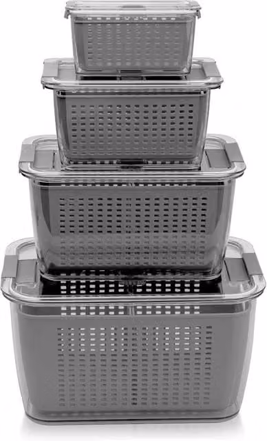 Kelvenix Grey Multipurpose Refrigerator Storage Box, BPA-Free Plastic with Clip