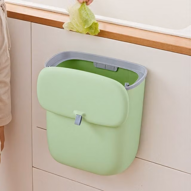 Komore 12-Litre Wall-Mounted Over-Cabinet Bin with Flip Lid in Green