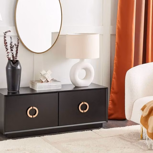 Wyld and Coco 4-Door Black MDF Sideboard with Gold Handles W/D/H: 120 x 40 x 46 cm