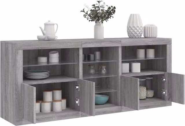 Berkfield Home Modern Sideboard with Integrated LED Lights in Grey Sonoma, W: 181.5 cm, D: 37 cm, H: 67 cm – 1