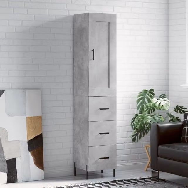 Berkfield Home Highboard in Concrete Grey, W/D/H: 34.5 x 34 x 180 cm