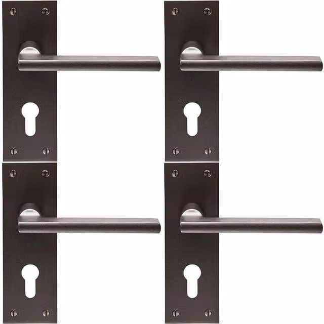 Loops 4x Pair Straight Bar Handles with Slim Euro Lock Backplate, Matt Bronze, W: 150 mm x H: 50 mm