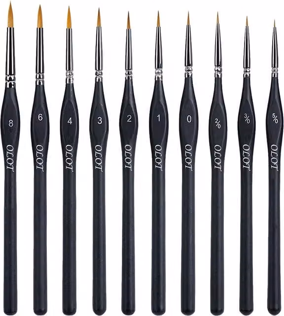 Olot Art Fine Detail Artist Paint Brush Set of 10 in Black and Silver